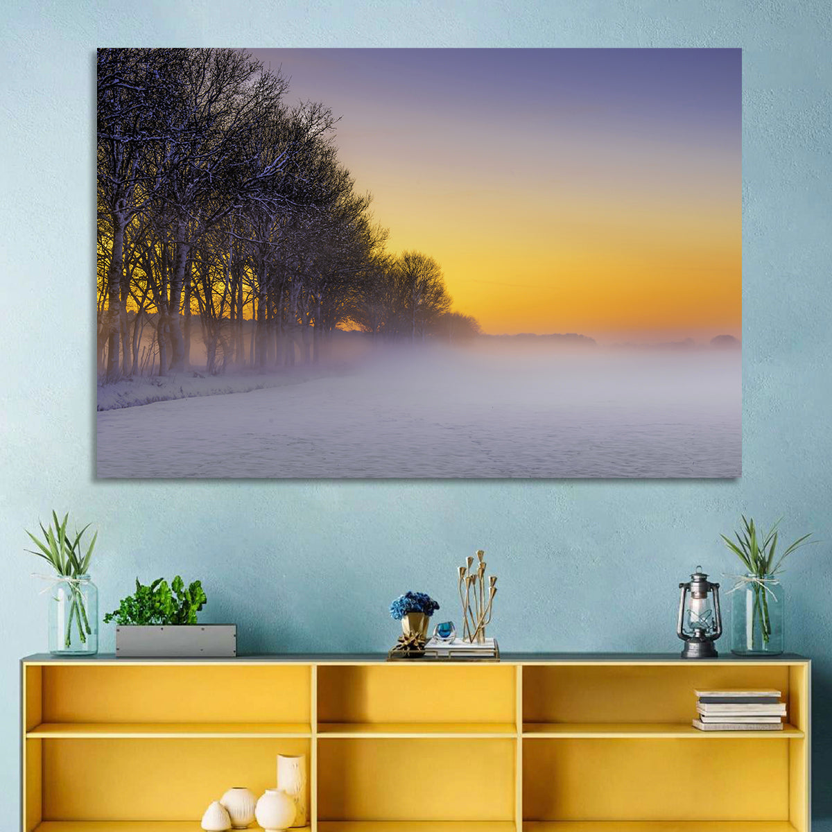 Winter Fog at Sunset Wall Art