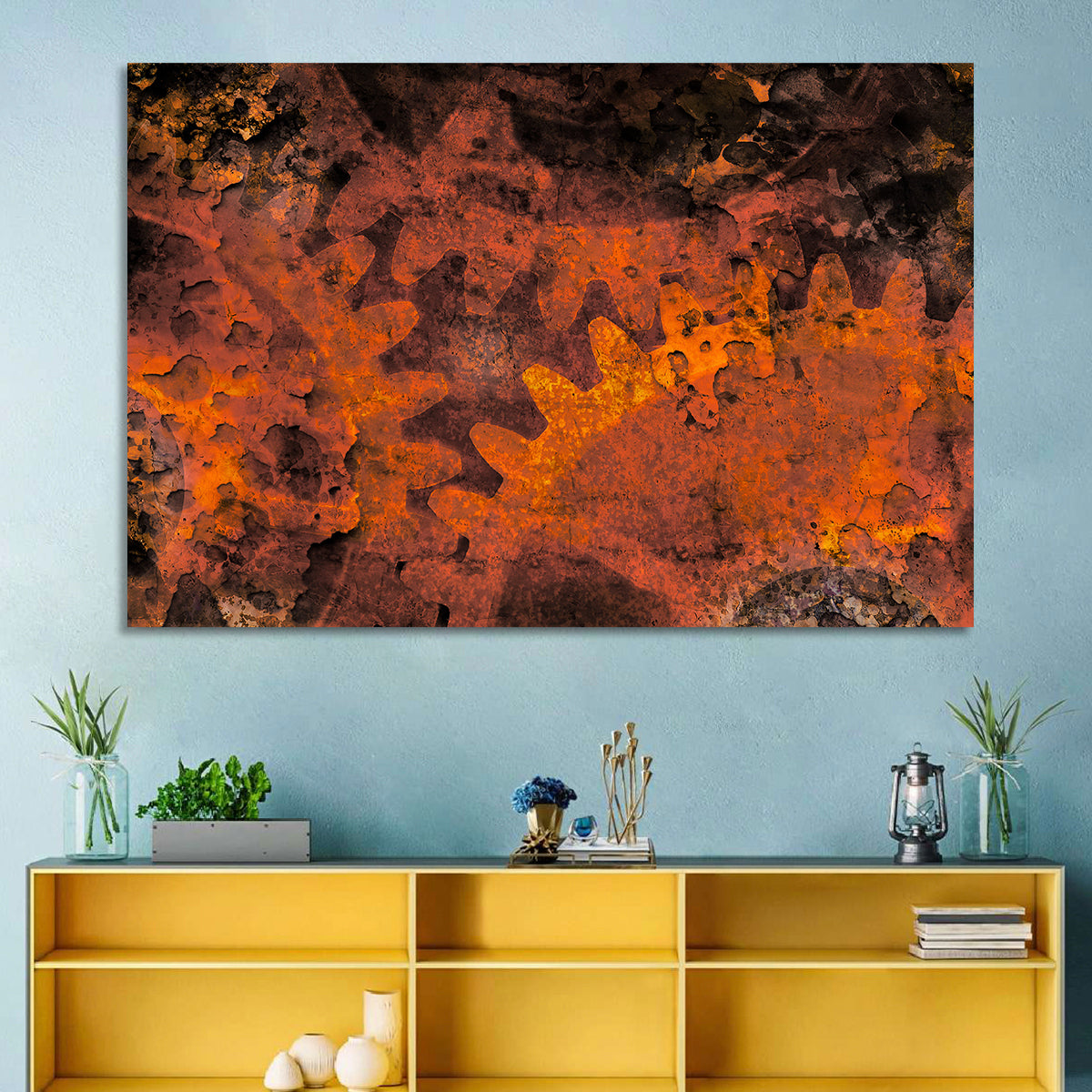 Weathered Gears Study Wall Art in a room, landscape