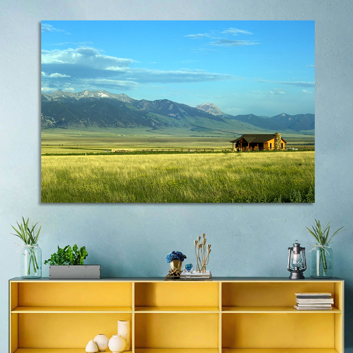 Montana Mountain Ranch Wall Art in a room, landscape
