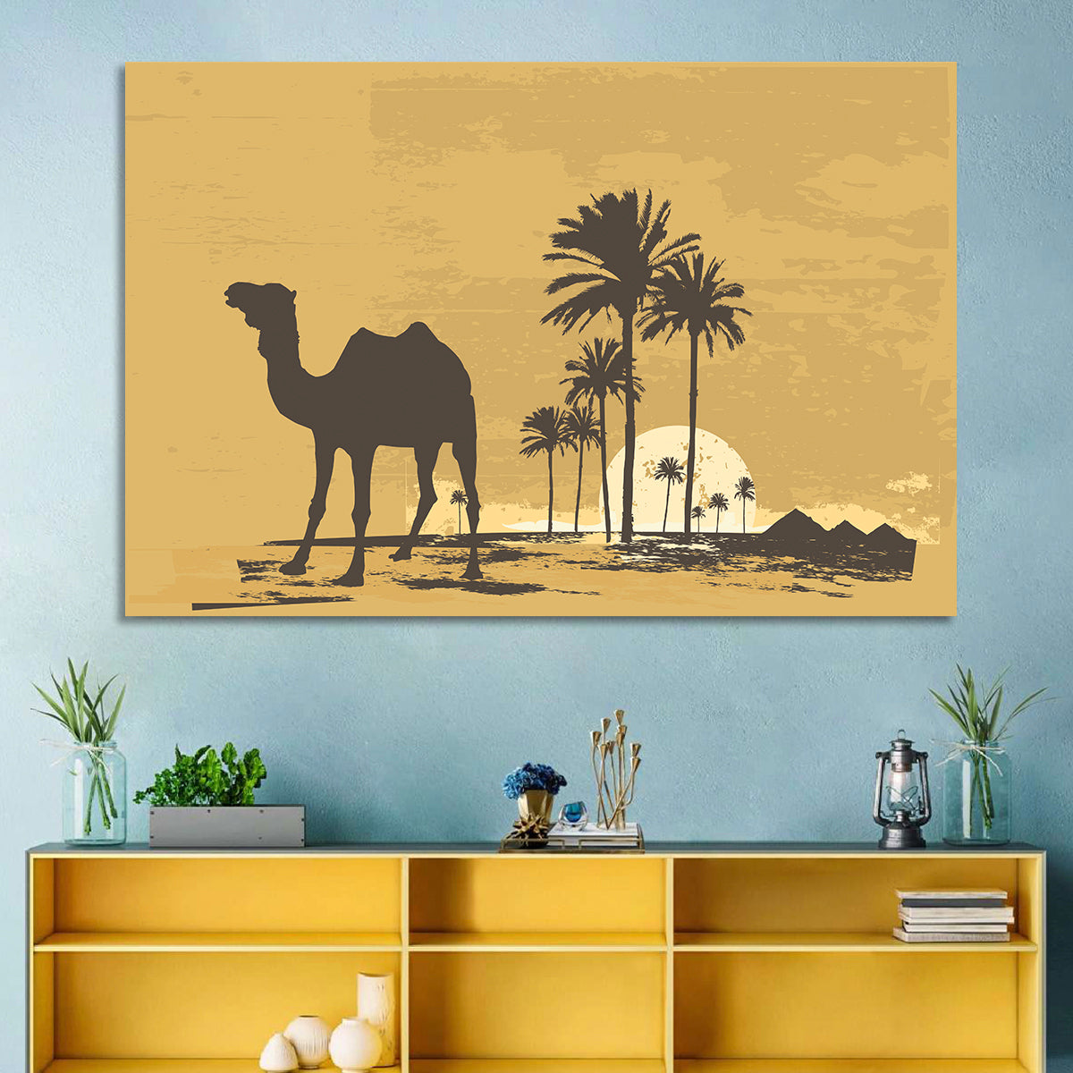 Giza Camel Silhouette Wall Art in a room, landscape