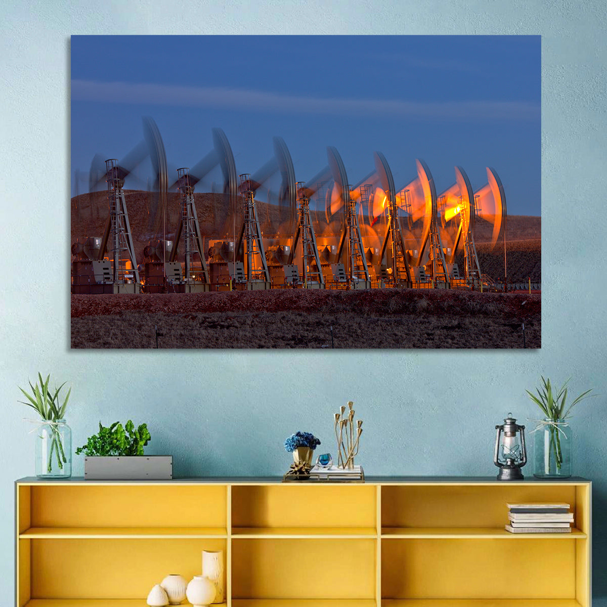 Oil Pump Jacks at Dusk Wall Art in a room, landscape