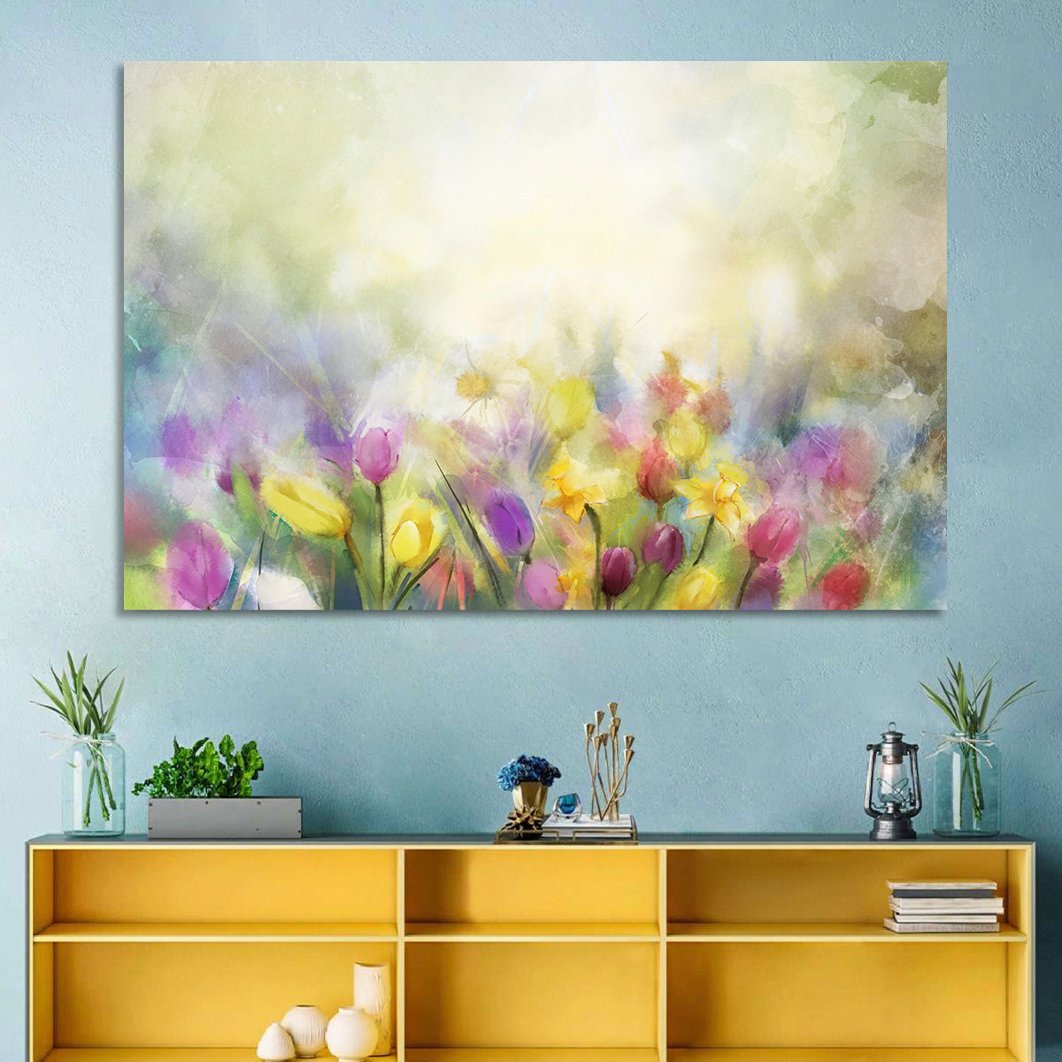 Soft Focus Tulip Meadow Wall Art in a room, landscape