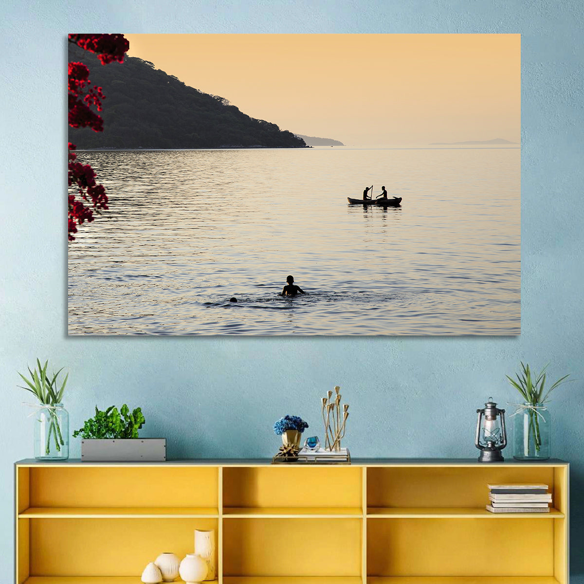 Lake Malawi Golden Hour Wall Art in a room, landscape