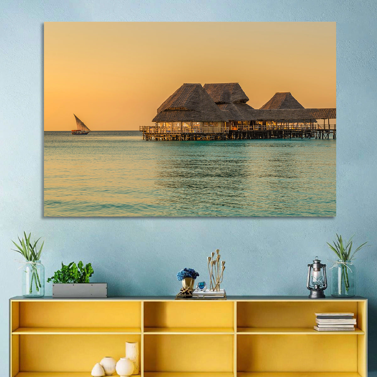 The Rock Restaurant Sunset Wall Art in a room, landscape