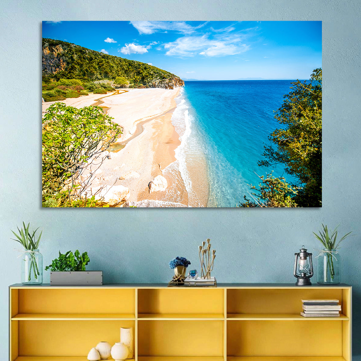 Mylopotamos Turquoise Beach Wall Art in a room, landscape