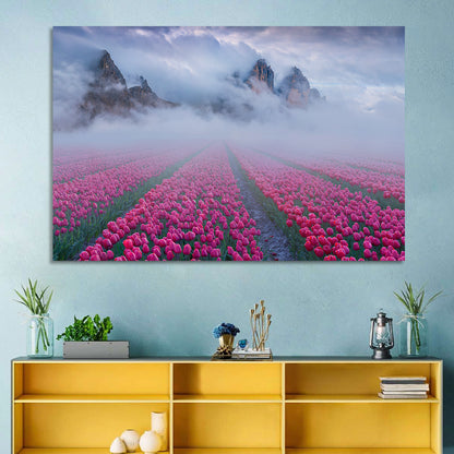 Foggy Tulips Field Wall Art