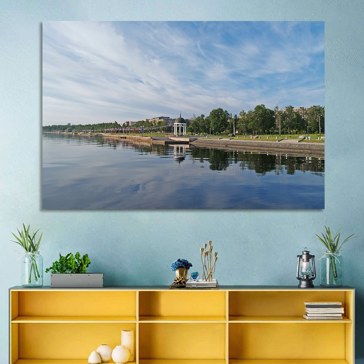 Lake Onega Promenade with Gazebo Wall Art in a room, landscape