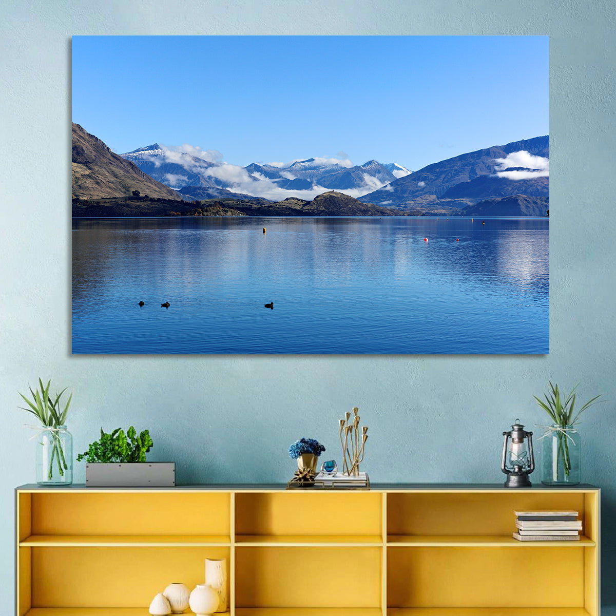 Lake Wanaka Reflections Wall Art in a room, landscape