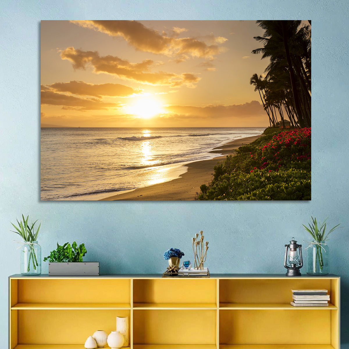 Kaanapali Beach Sunset Wall Art in a room, landscape