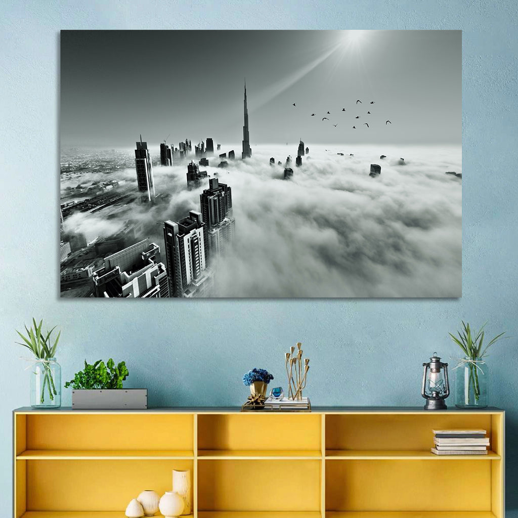 Burj Khalifa Rising Through Morning Fog Wall Art