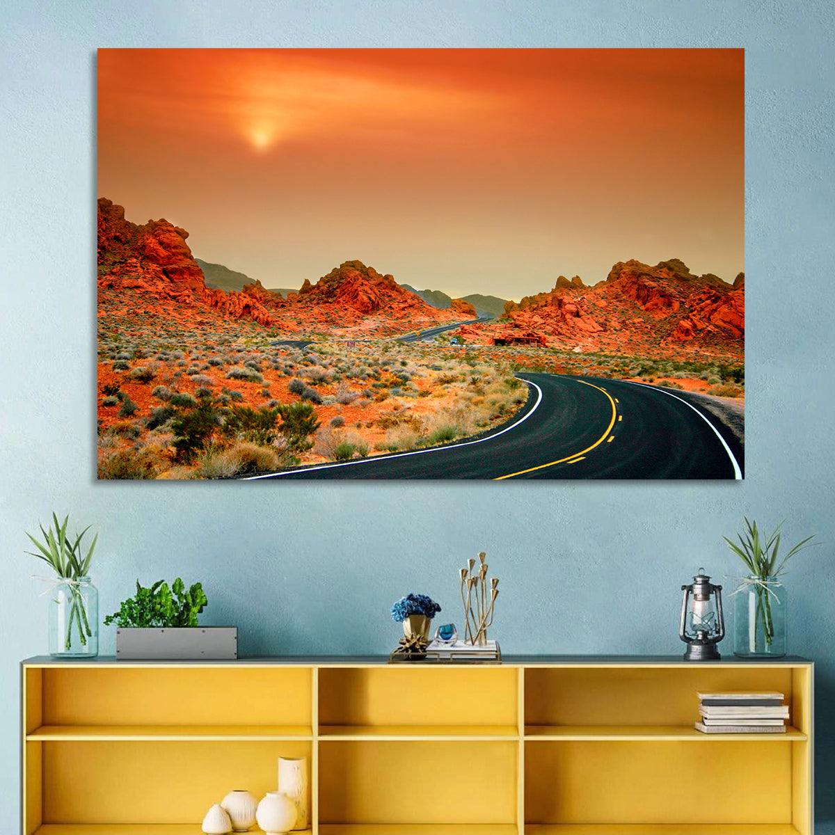 Valley of Fire Winding Road Wall Art in a room, landscape