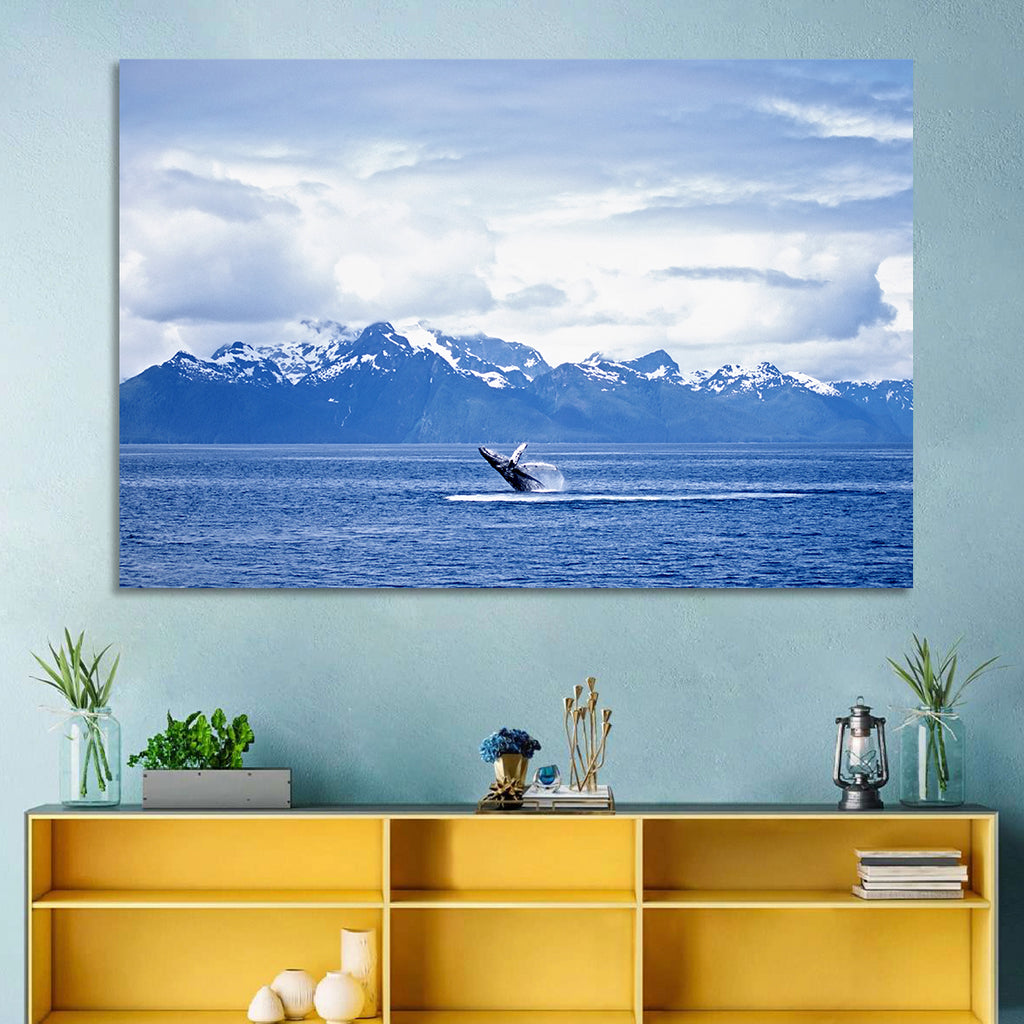 Humpback Whale with Snow Capped Mountains Wall Art