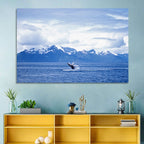 Humpback Whale with Snow Capped Mountains Wall Art