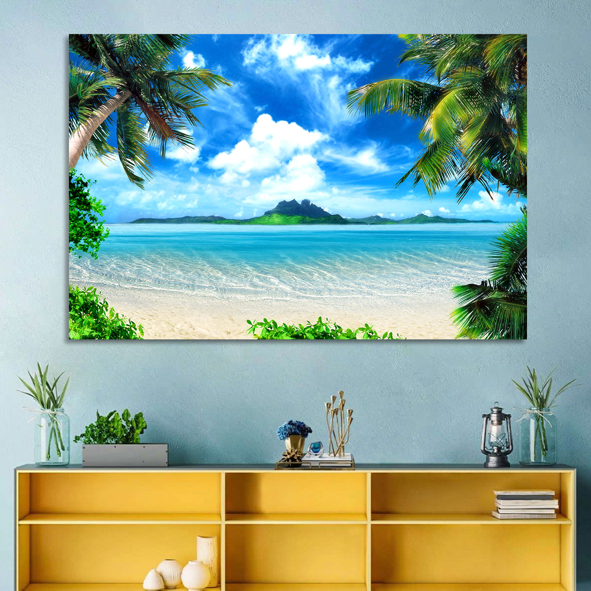 Palm-framed Tropical Island Beach Wall Art