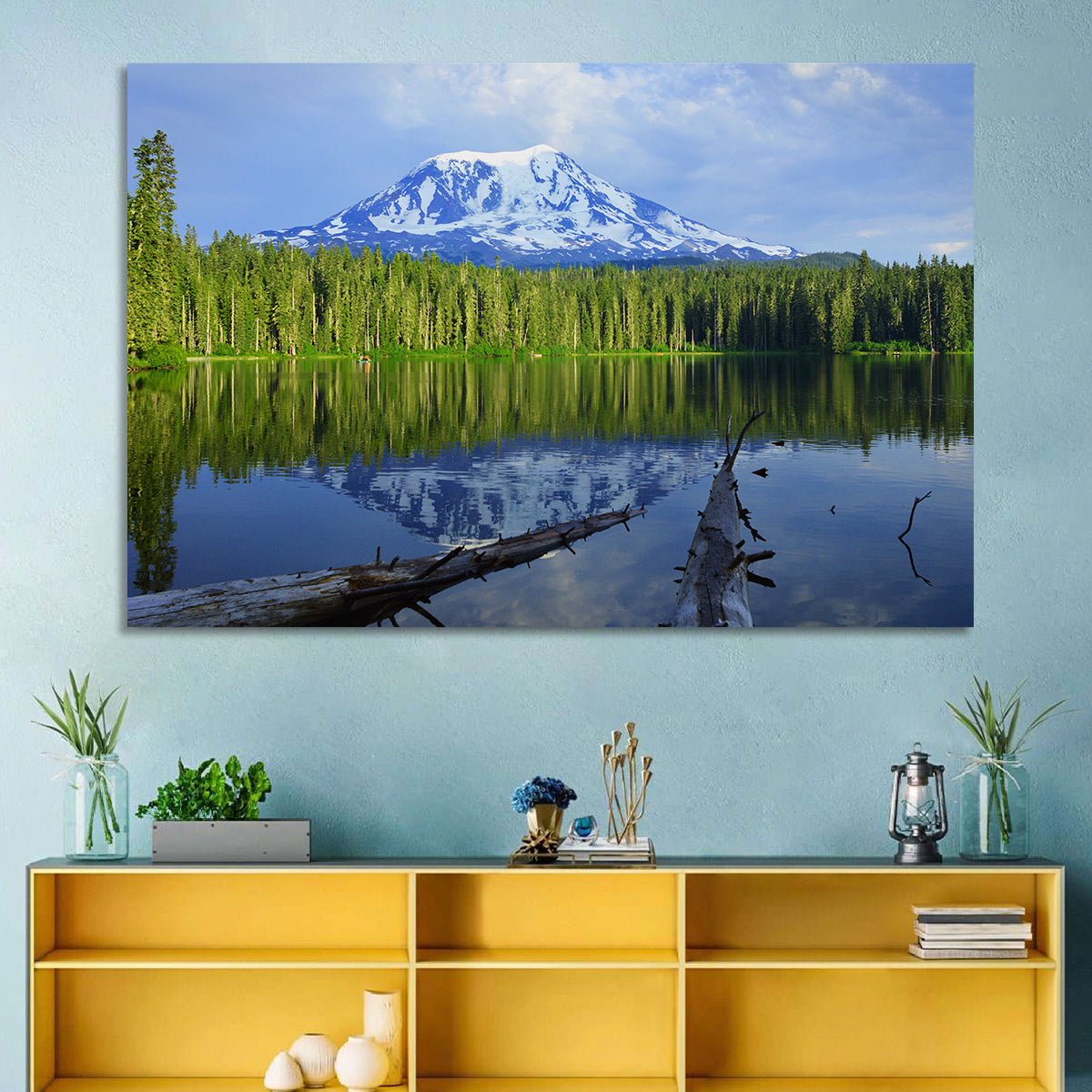 Mount Adams Reflection at Takhlakh Lake Wall Art in a room, landscape