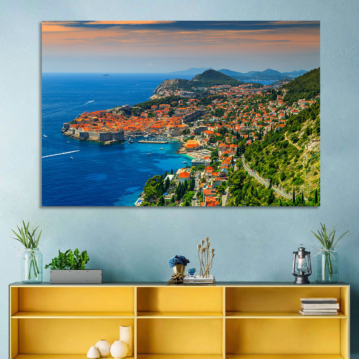Dubrovnik Old Town Sunset Wall Art in a room, landscape