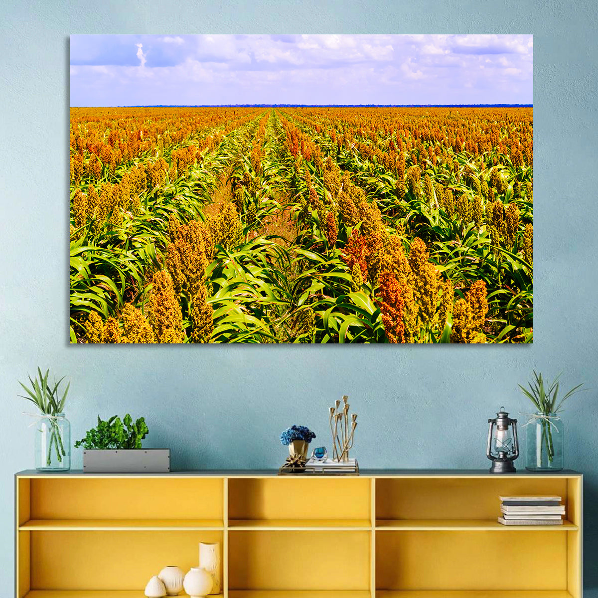 Sorghum Field Wall Art in a room, landscape
