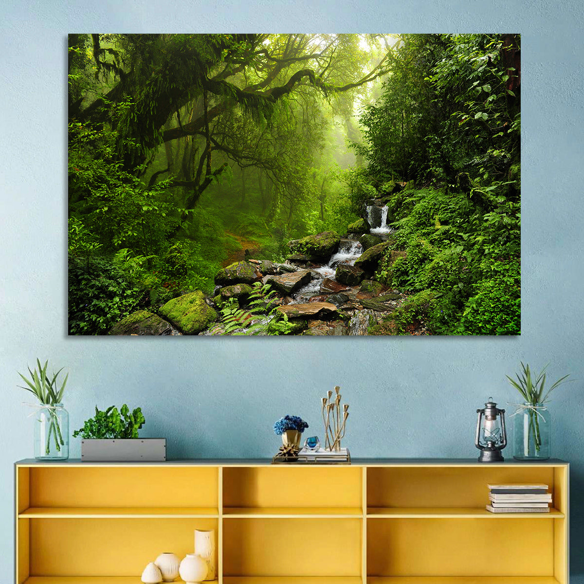Annapurna Jungle Stream Wall Art in a room, landscape