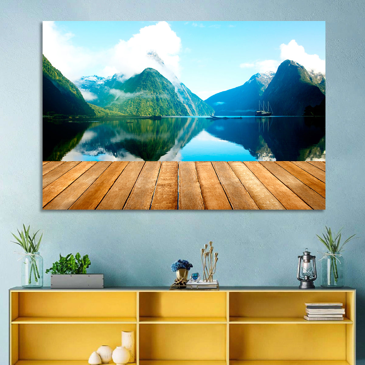Mitre Peak at Milford Sound Wall Art in a room, landscape