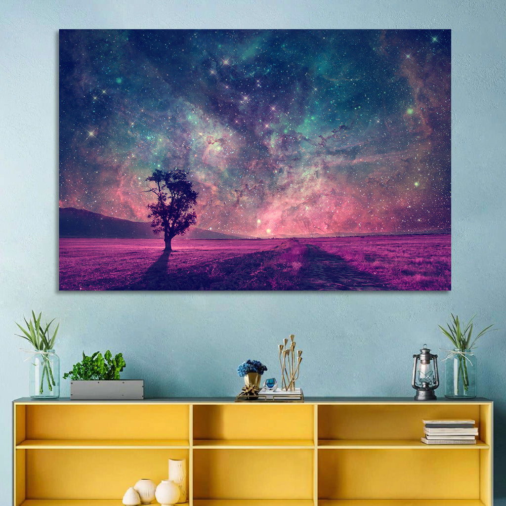 Lone Tree Under Nebula Sky Wall Art