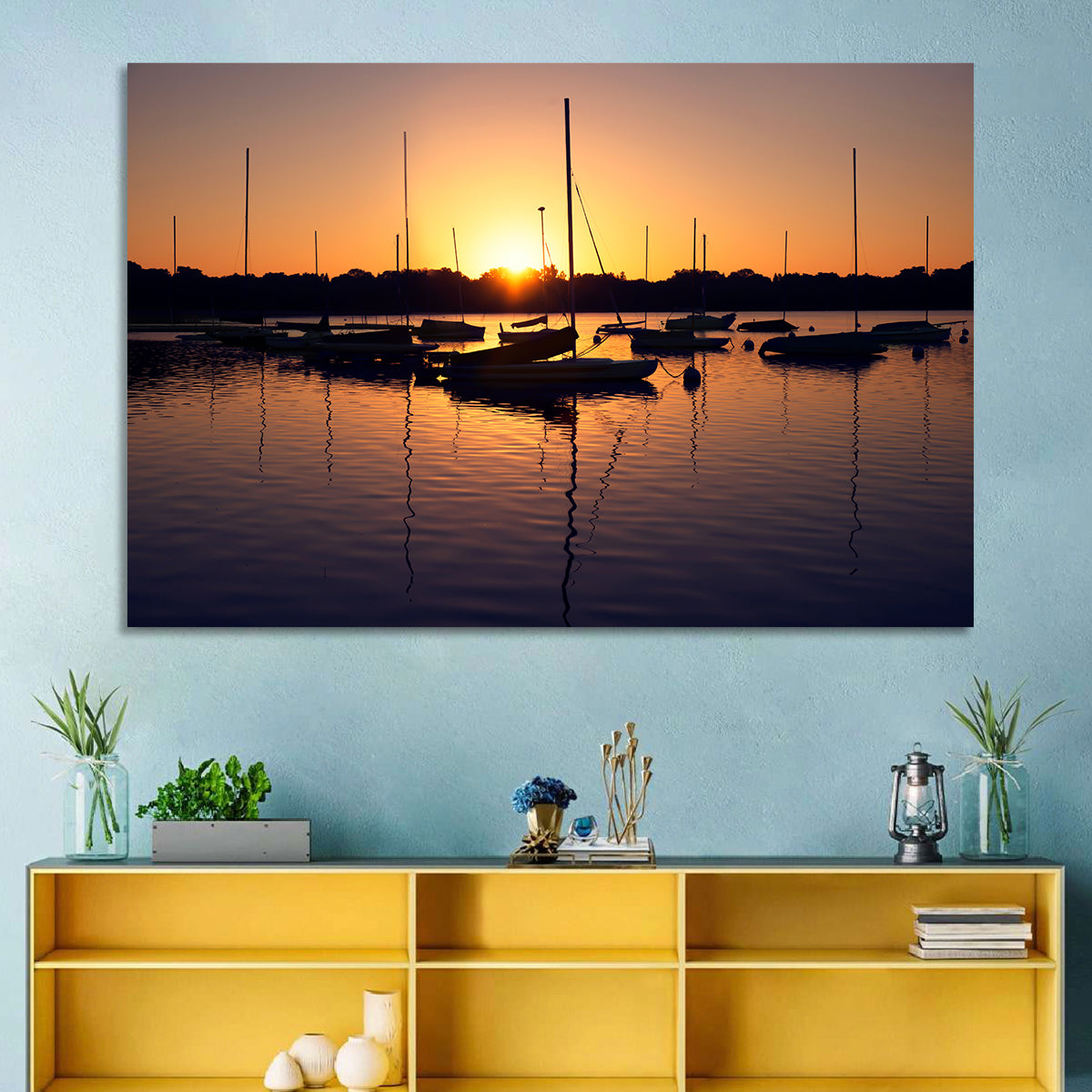 Lake Harriet Golden Sunrise Wall Art in a room, landscape