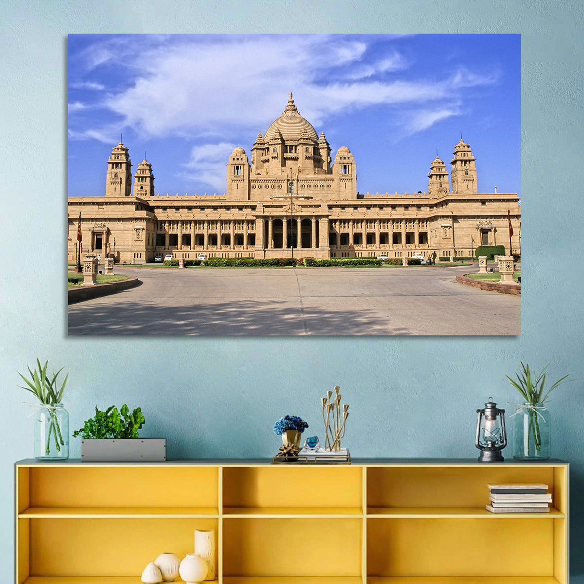Umaid Bhawan Palace Under Clear Blue Sky Wall Art in a room, landscape