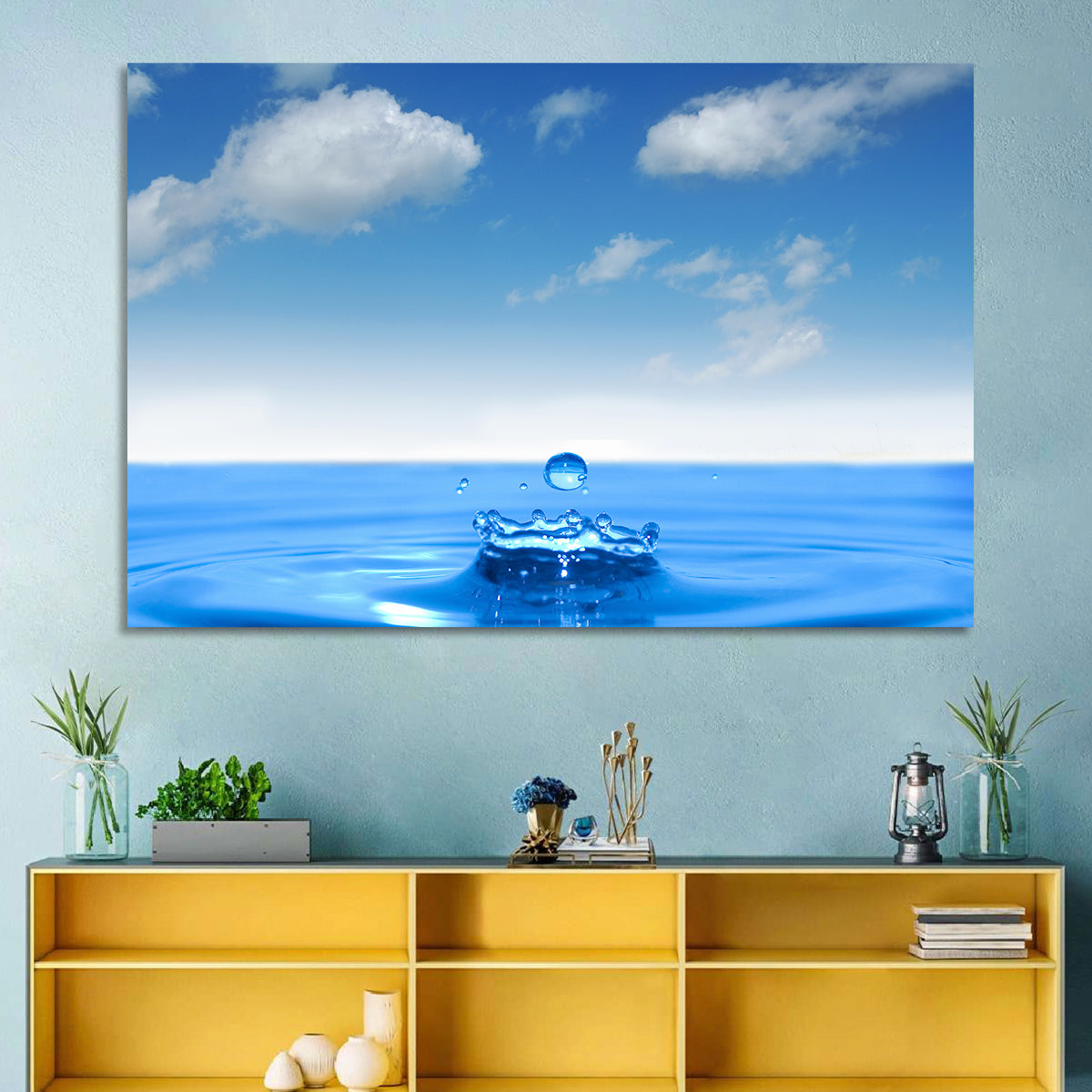 Ocean Water Drop Wall Art in a room, landscape