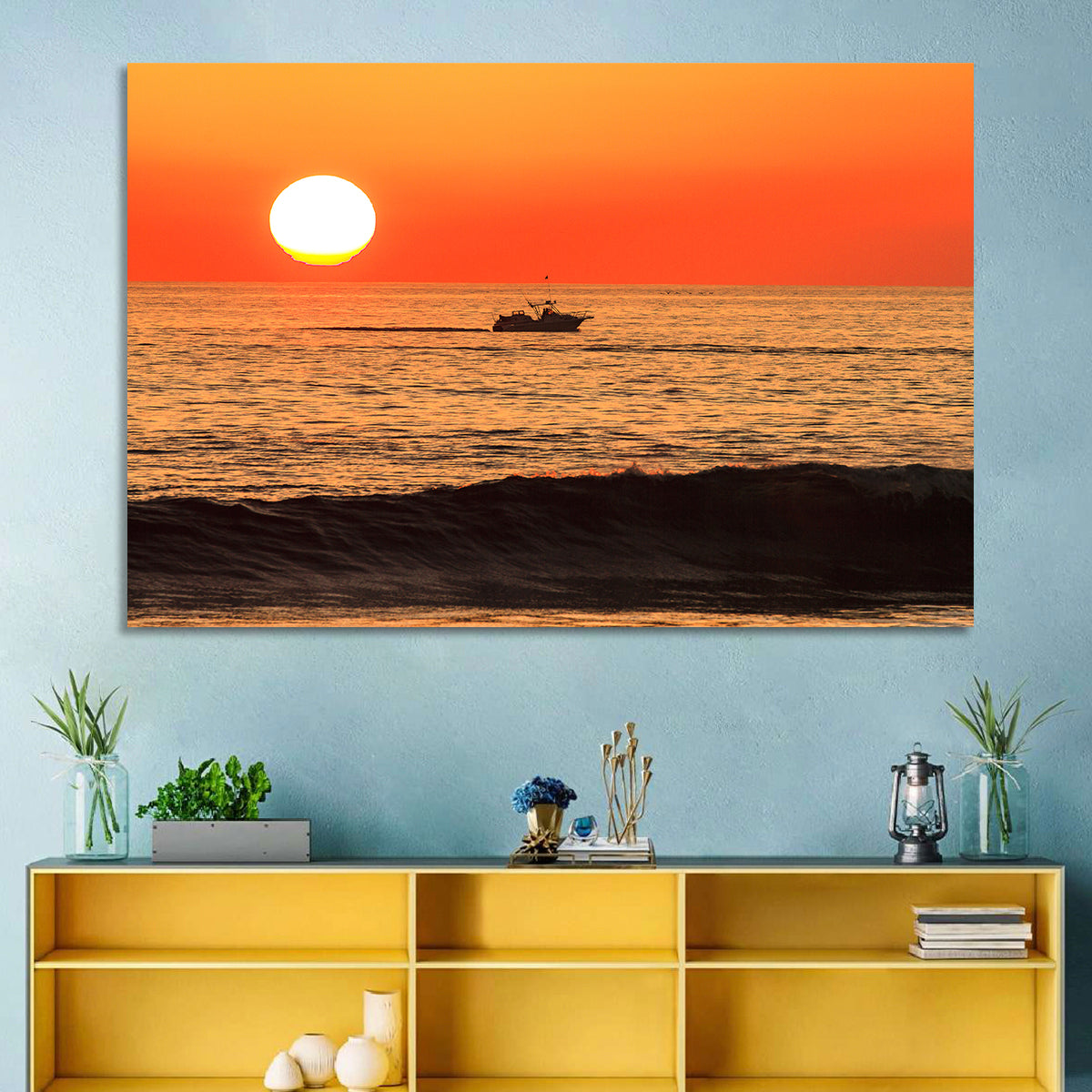 Oceanside Beach California Sunset Wall Art in a room, landscape