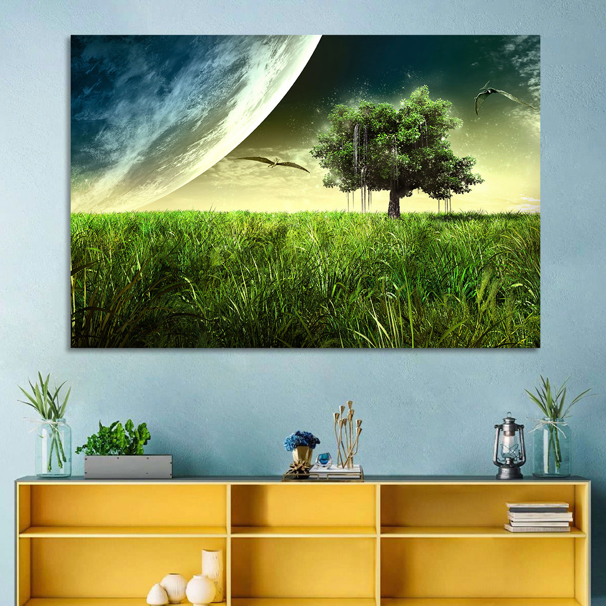 Alien Meadow Under a Giant Planet Wall Art
