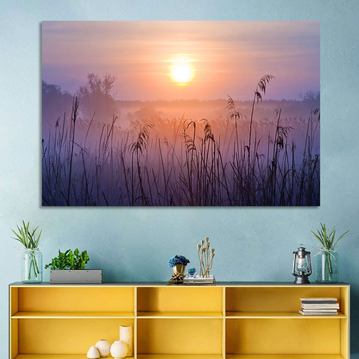 Lavender Sunrise Over Reeds Wall Art
