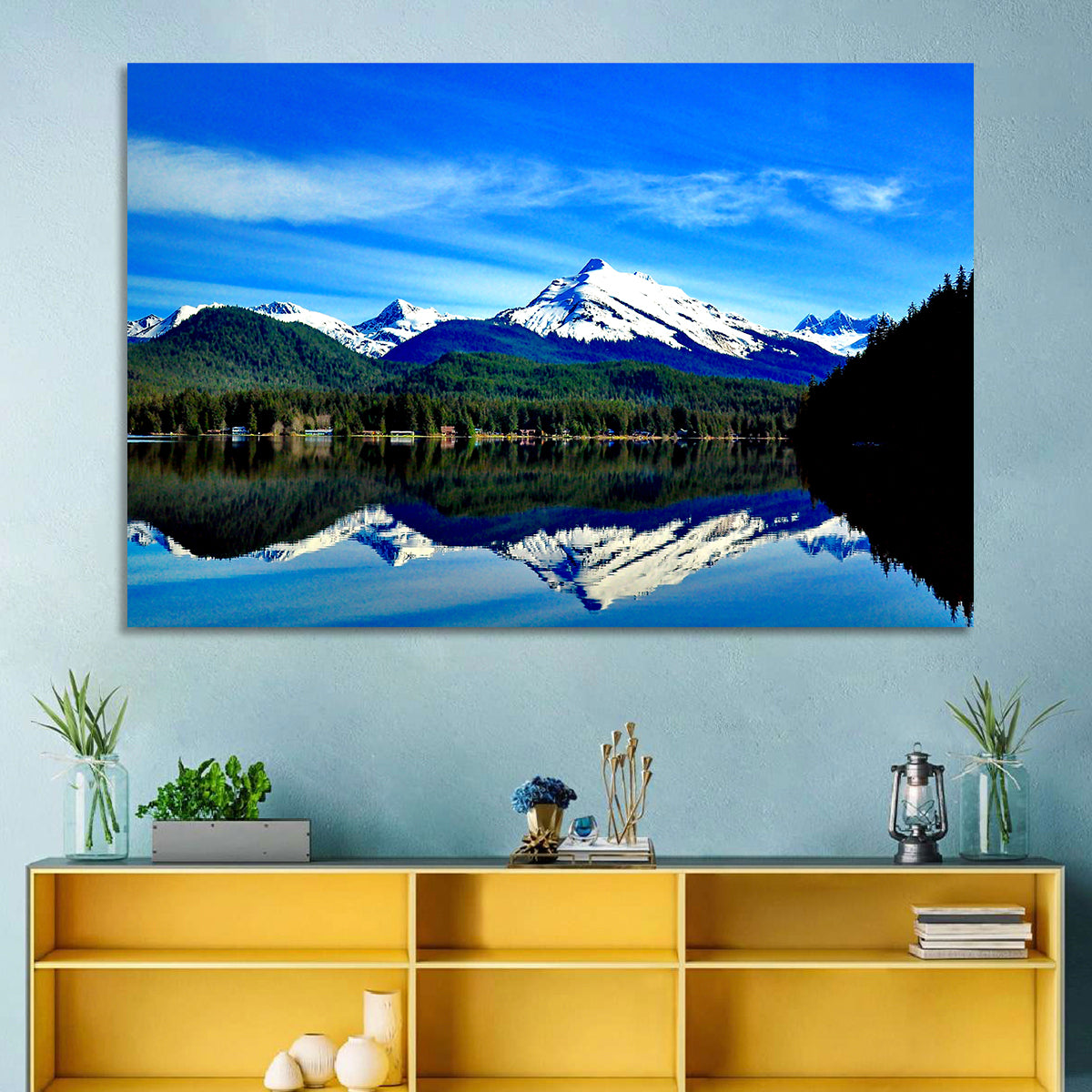 Juneau Mountains Reflection Wall Art in a room, landscape