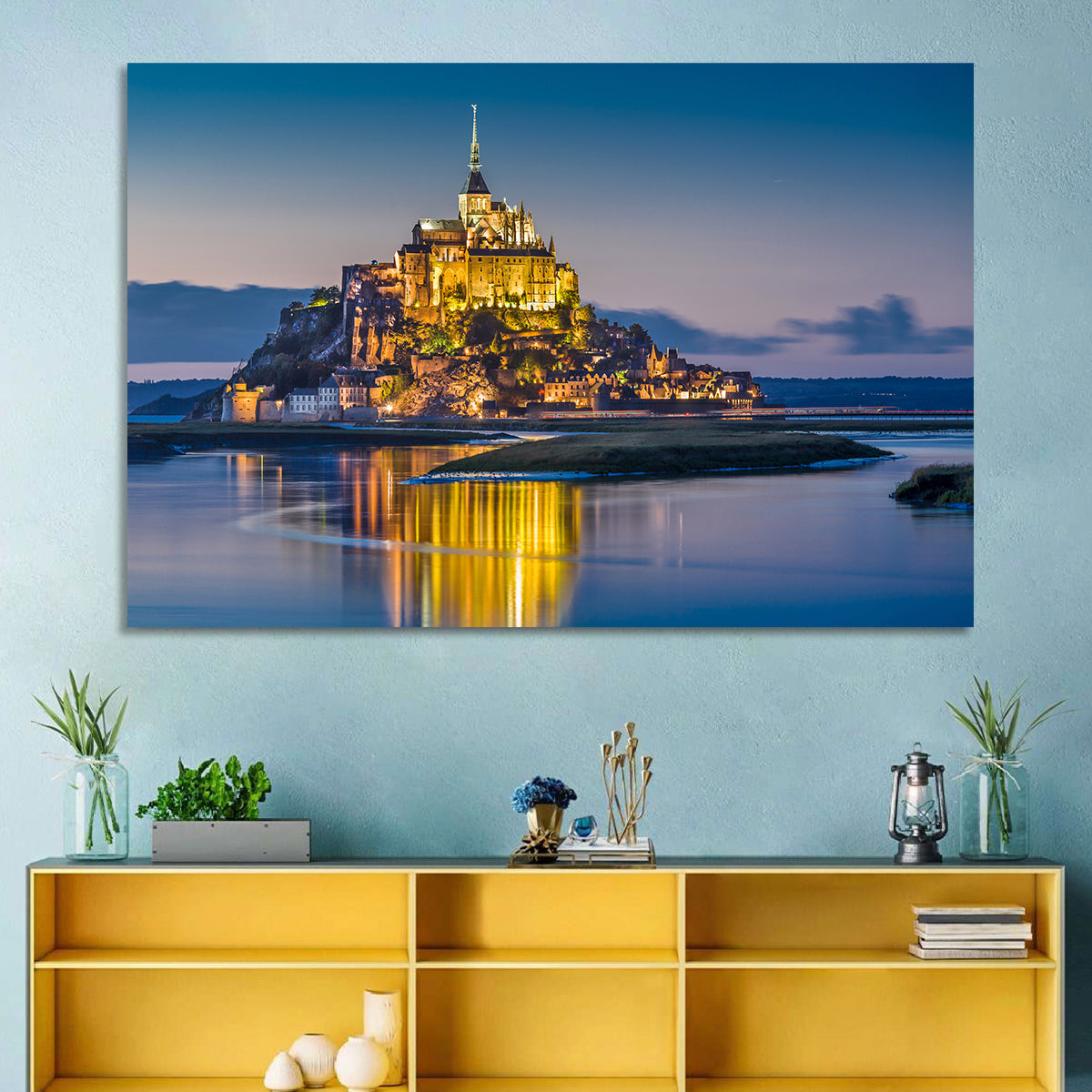 Mont Saint-michel at Dusk Wall Art in a room, landscape