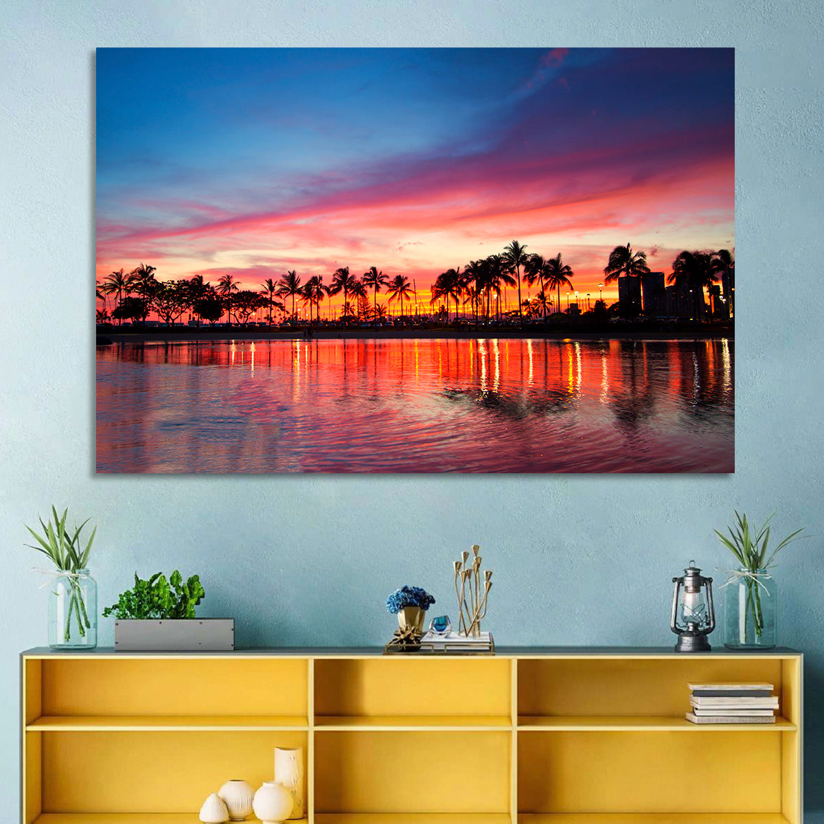 Hawaii Resort Sunset Wall Art in a room, landscape