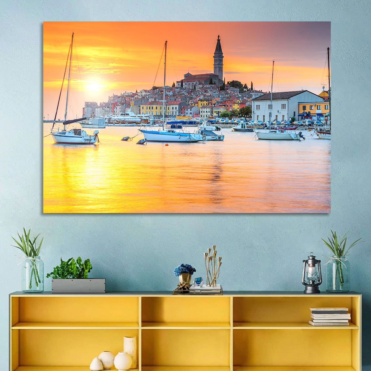 Rovinj Harbor at Sunset Wall Art in a room, landscape