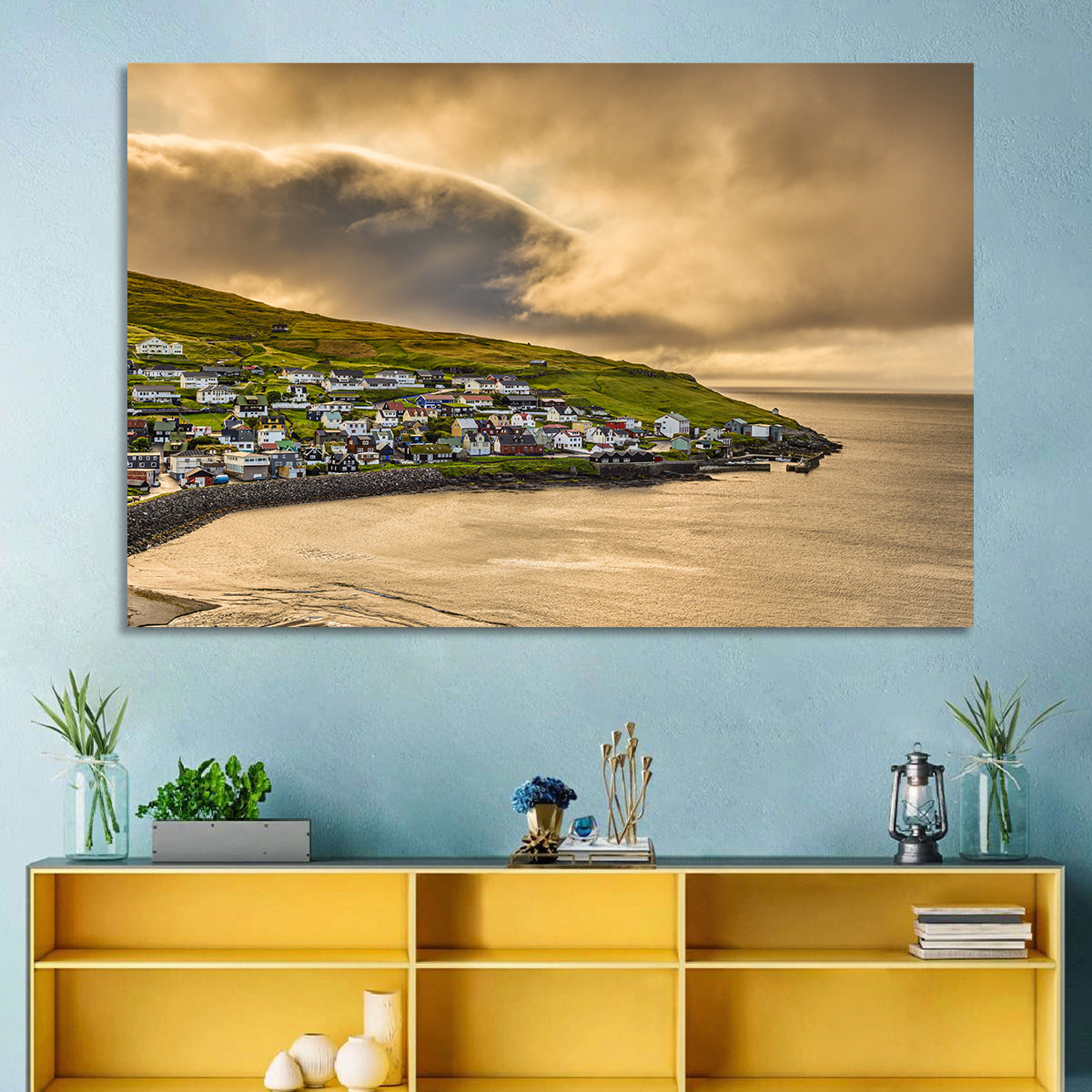 Coastal Village at Golden Hour Wall Art