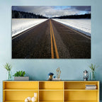 Winter Road Through Pine Forest Wall Art