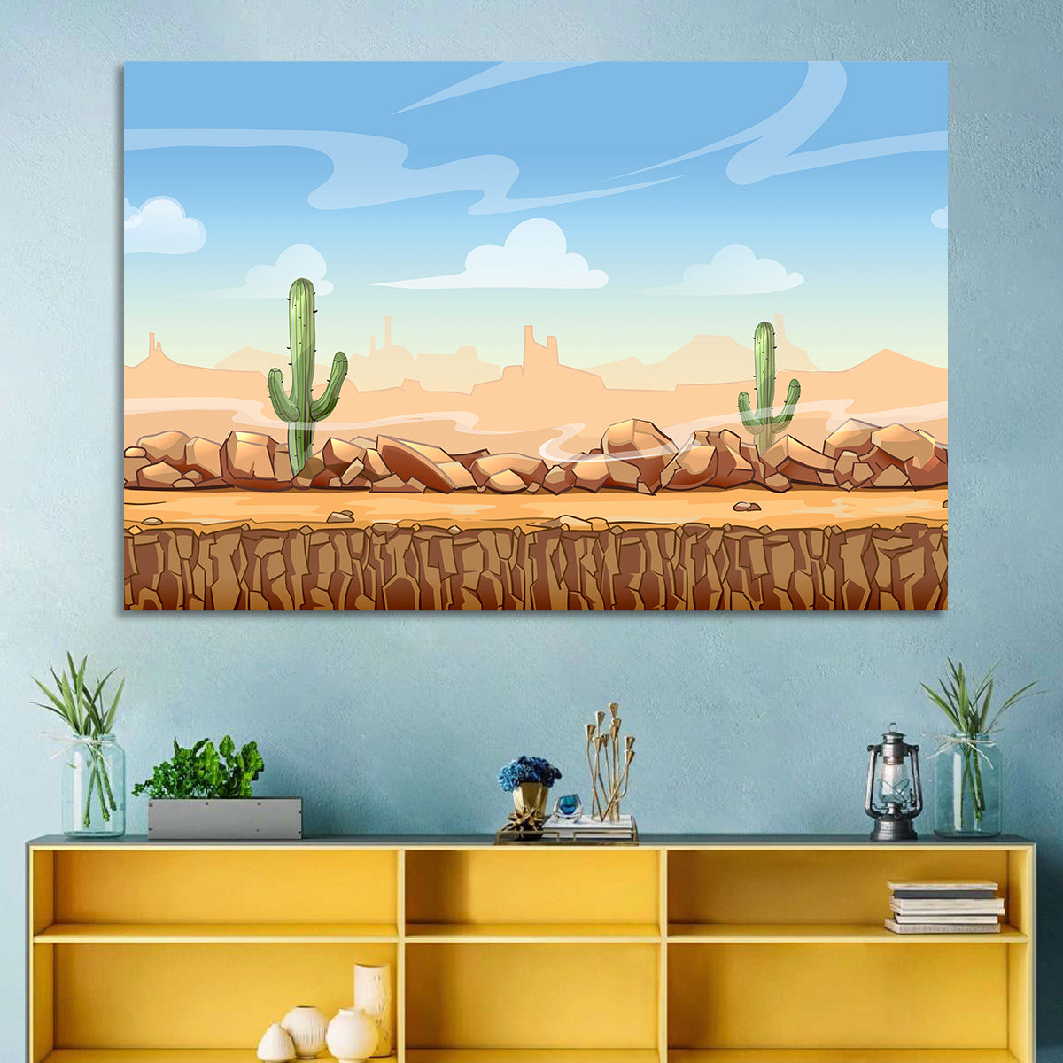 Digital Desertscape Wall Art in a room, landscape