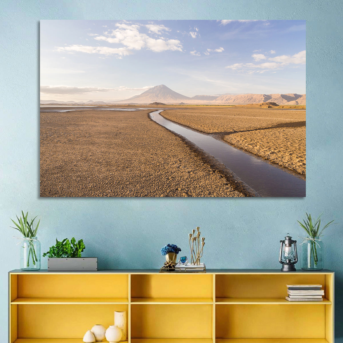 Lake Natron with Ol Doinyo Lengai Wall Art in a room, landscape
