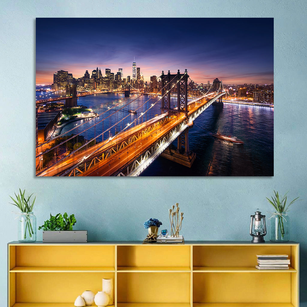 Sunset Over Manhattan Bridges Wall Art