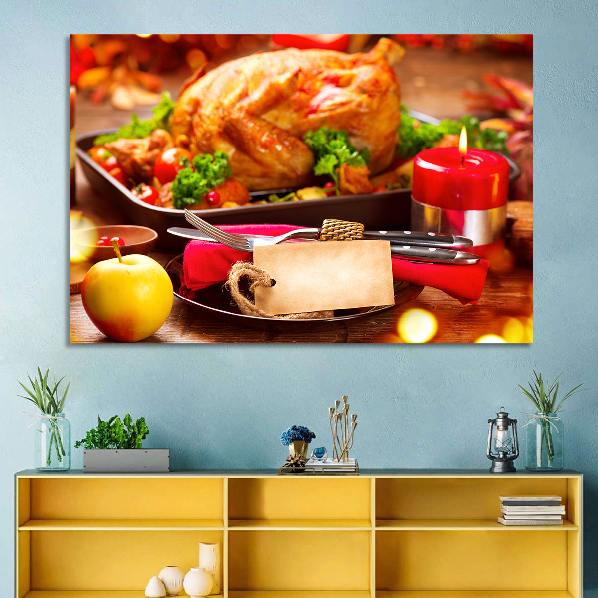 Roasted Turkey Holiday Still Life Wall Art in a room, landscape