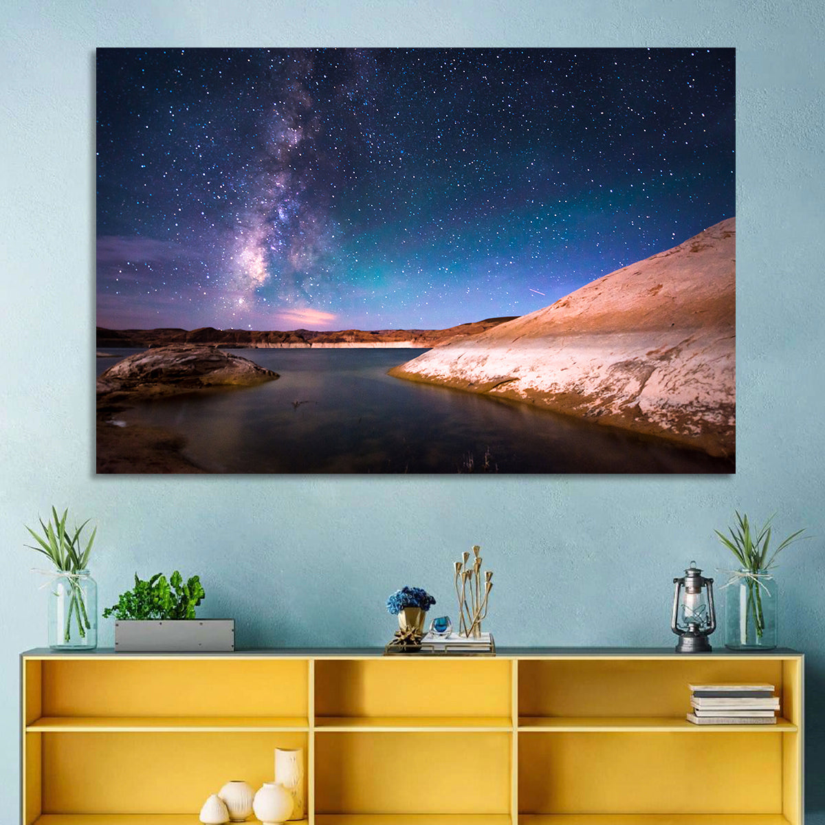Lake Powell Night Sky Wall Art in a room, landscape