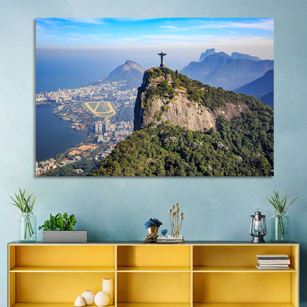 Rio De Janeiro Skyline with Christ the Redeemer Wall Art in a room, landscape