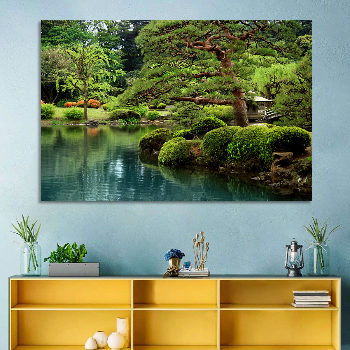Bonsai Pine Over Tranquil Pond Wall Art