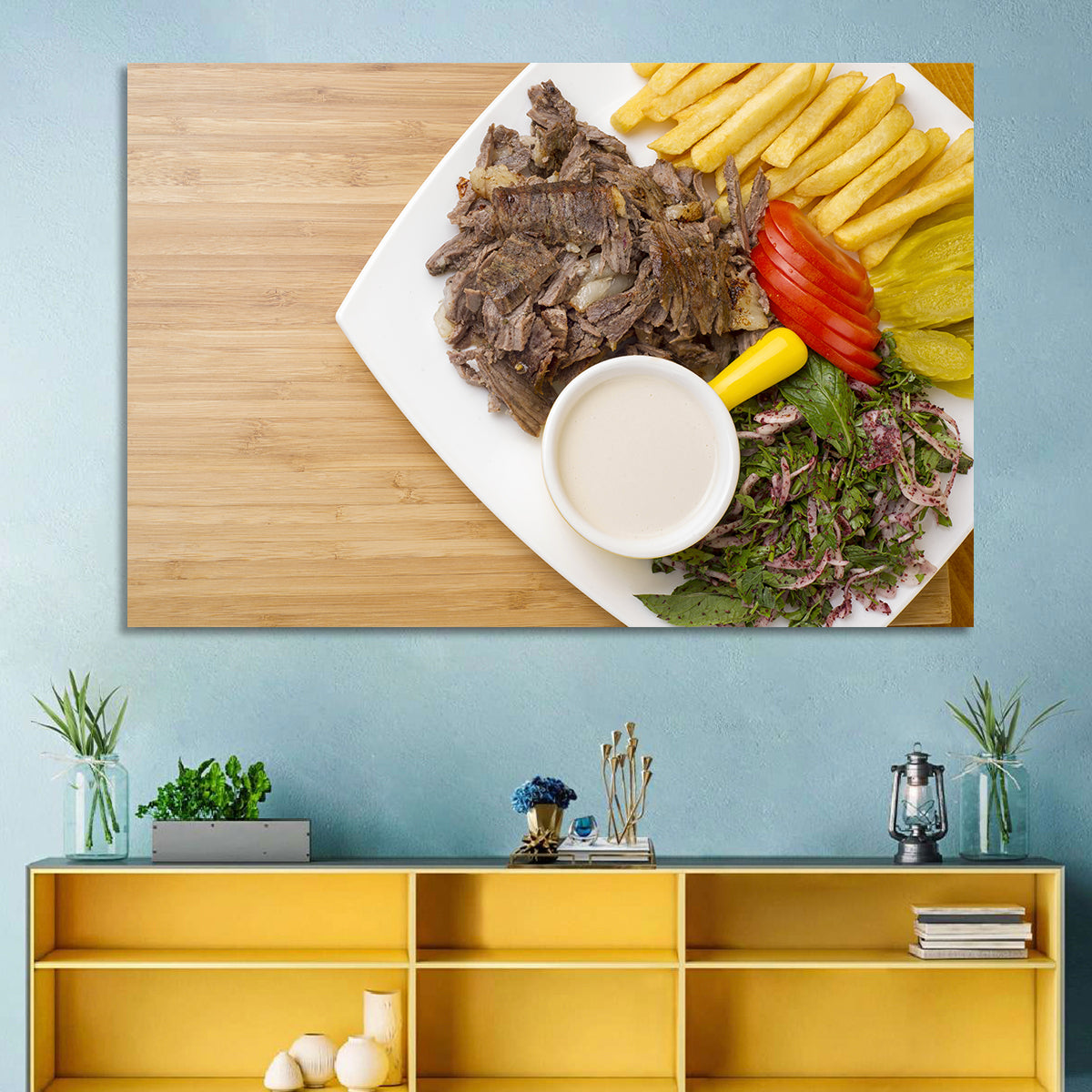 Shawarma and Fries Flat Lay Wall Art in a room, landscape