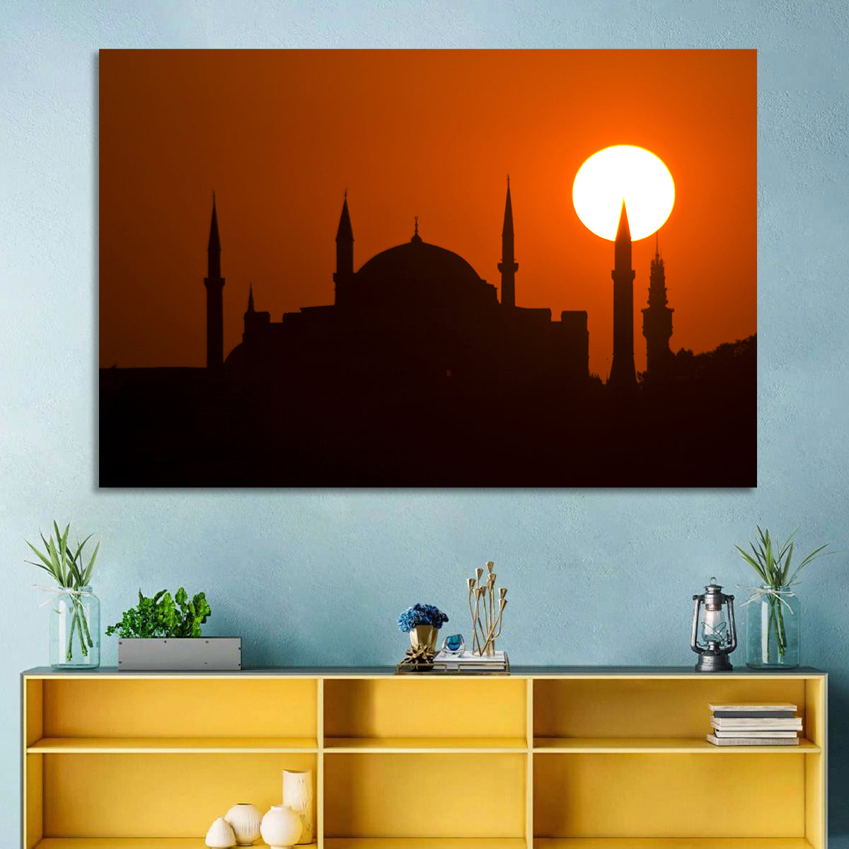 Hagia Sophia Silhouette at Sunset Wall Art in a room, landscape