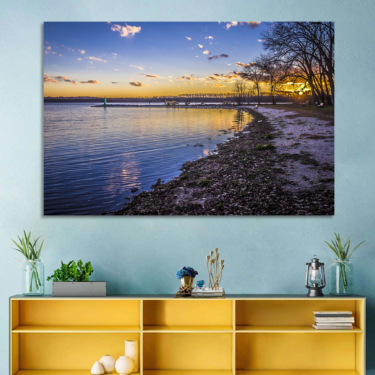 Onondaga Lake Sunset Wall Art in a room, landscape