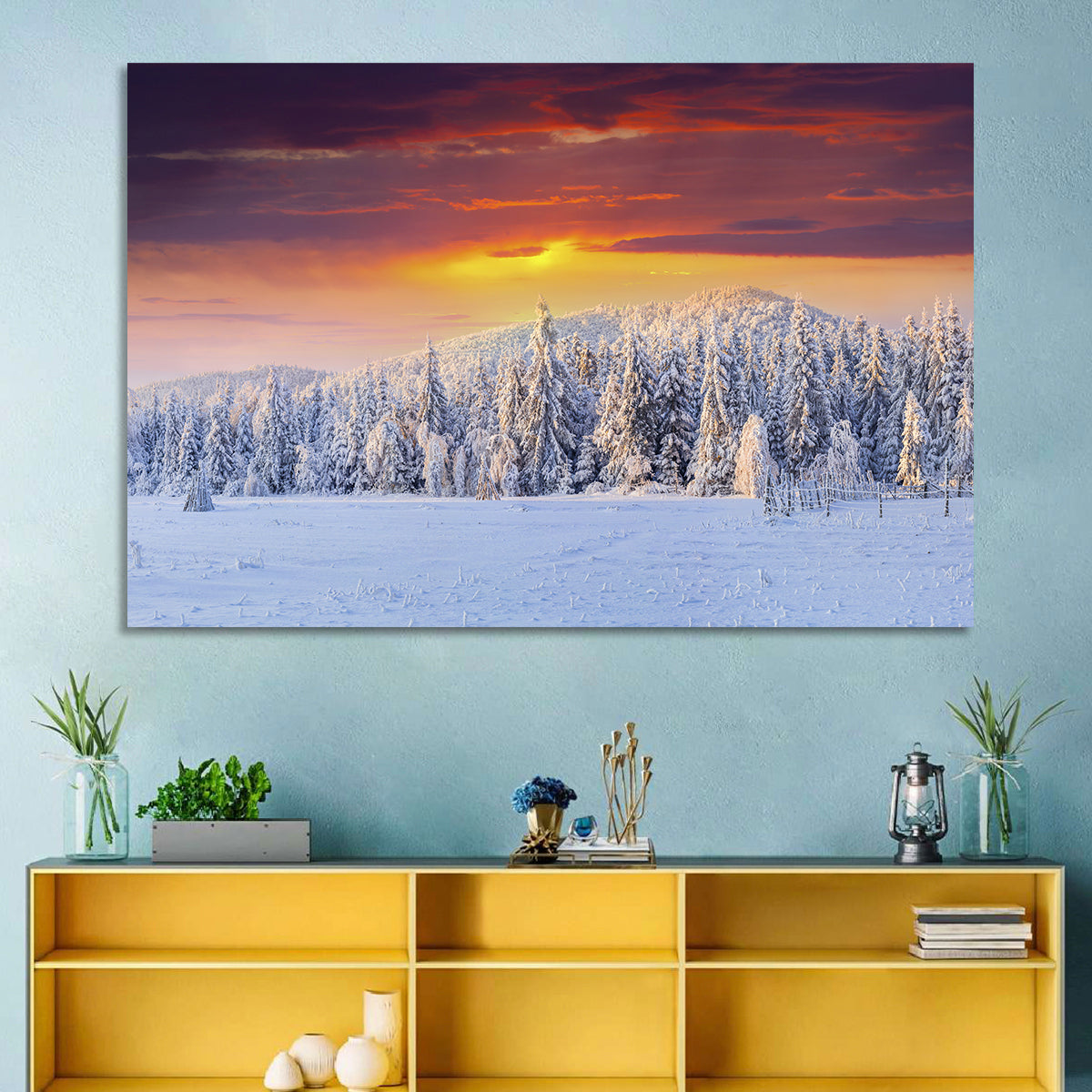 Snowy Forest Sunset Wall Art