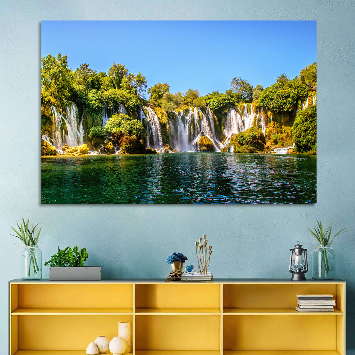 Kravice Waterfalls Wall Art in a room, landscape