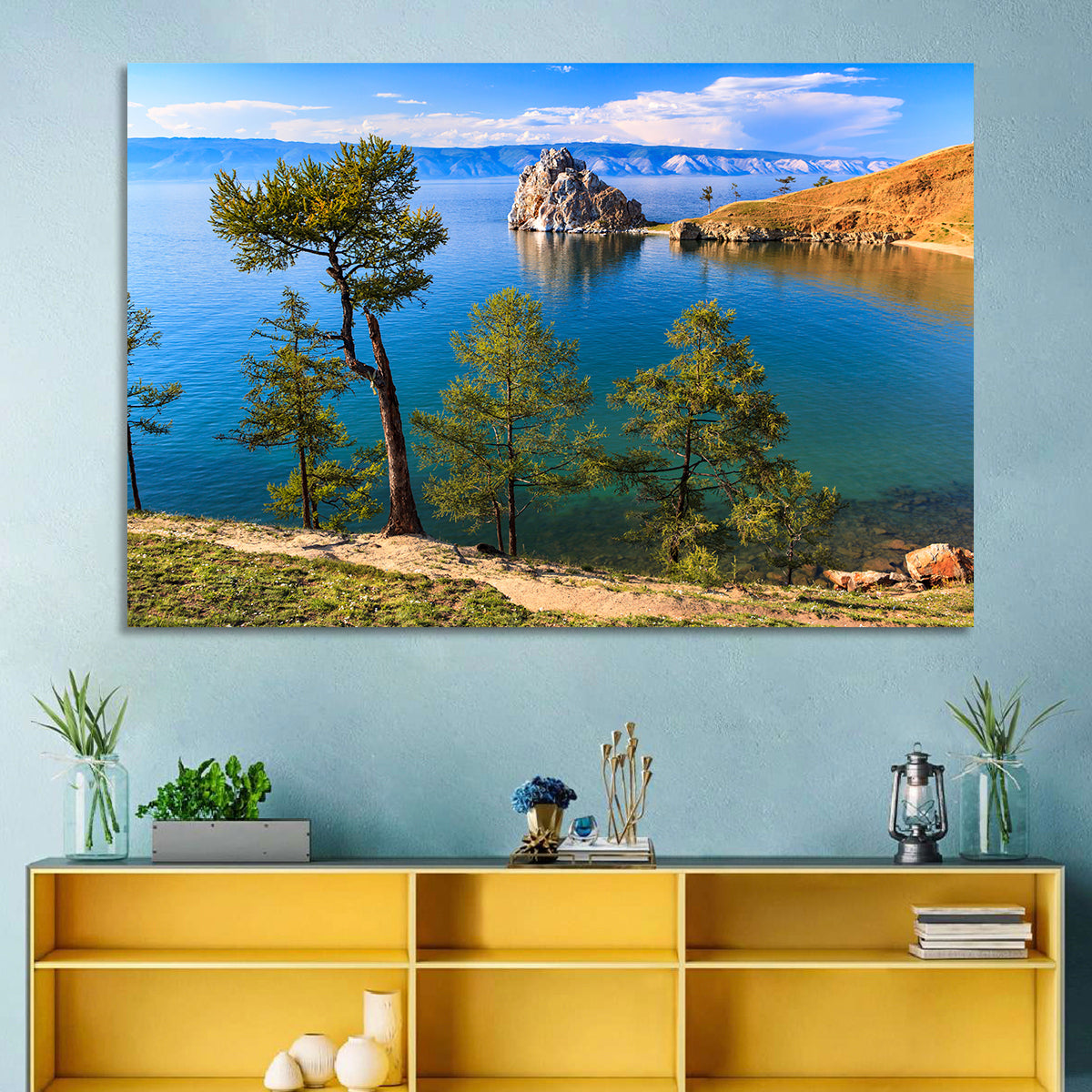 Shamanka Rock, Lake Baikal Wall Art in a room, landscape