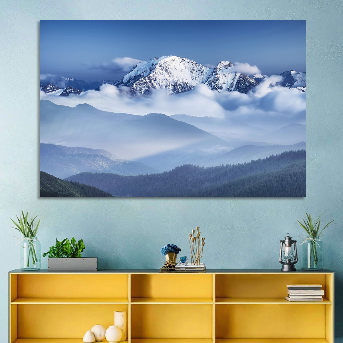 Snow-capped Peaks in Clouds Wall Art